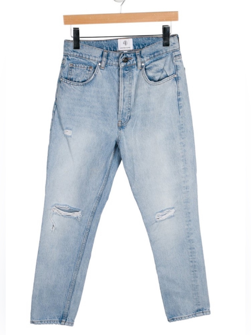 Anine Bing Light Wash Straight-Leg Distressed Jeans